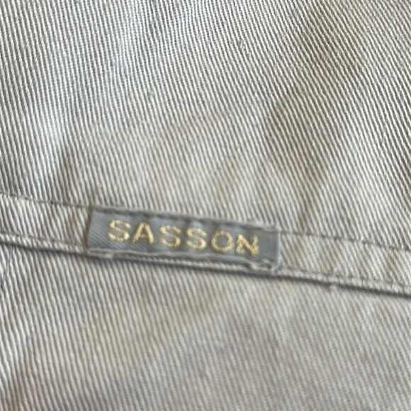 Vintage 80s Sasson Military Camp Light Gray Sleeveless Snap Up Cotton Denim Vest - Picture 8 of 8